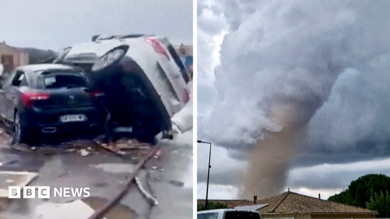 Moment tornado tears through southern France